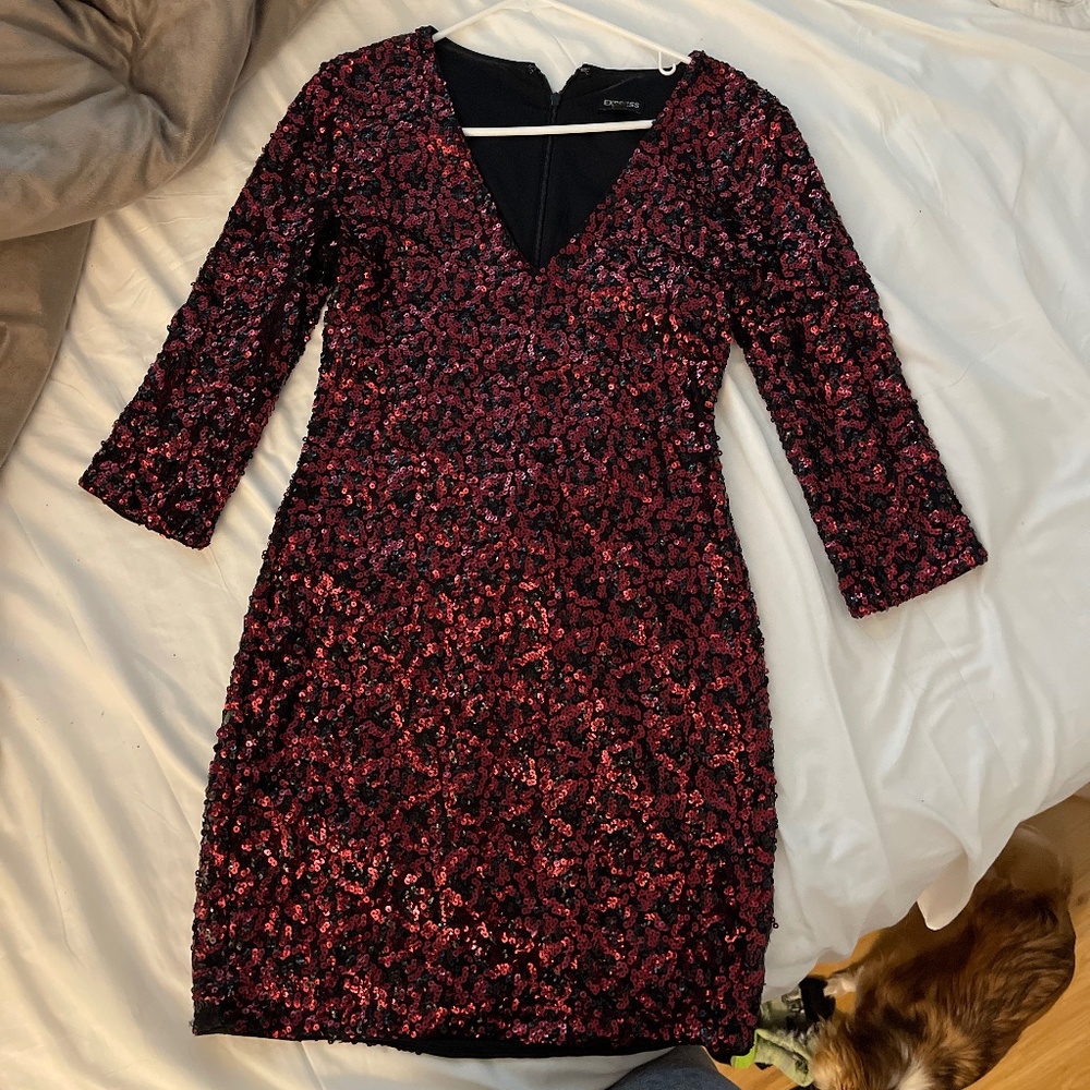 Red sequins express dress